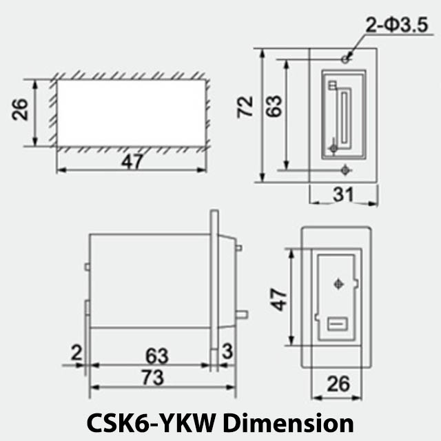 CSK6-YKW counter dimension