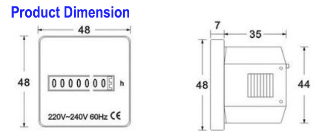 Elapsed time meter product dimension
