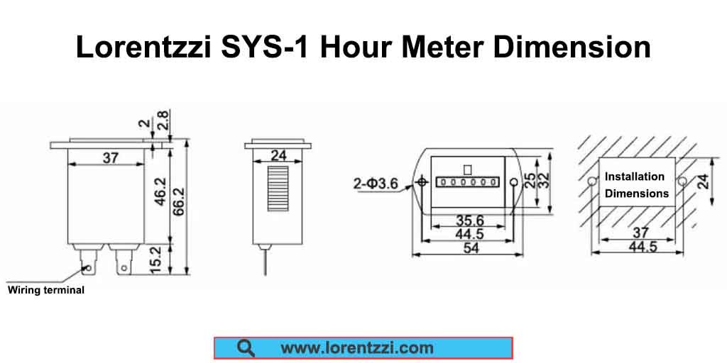 Lorentzzi SYS-1 Quartz Hour Meter Product Dimension