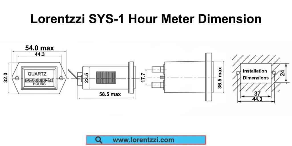 Lorentzzi SYS-1 Mechanical Quartz Hour Meter Product Dimension