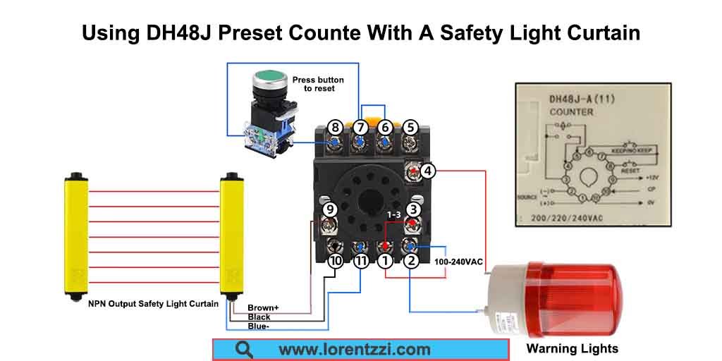 DH48J preset counter and NPN sensor wiring diagram