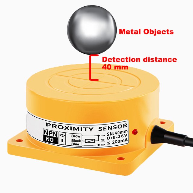 40 mm three-wire NPN normally open 24V inductive proximity switch