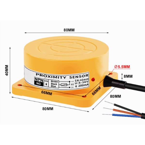 40 mm three-wire NPN normally open 24V inductive proximity switch product dimension