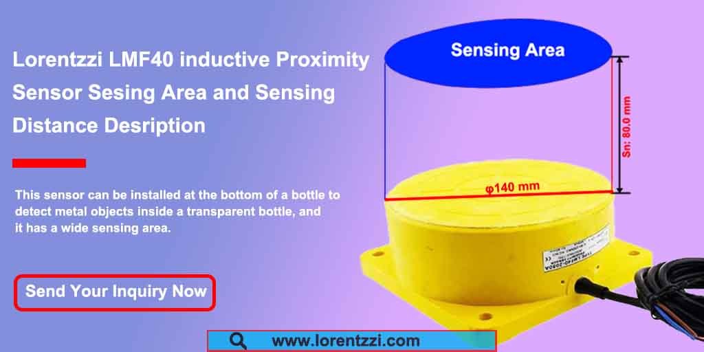 Descripción del área de detección y la distancia de detección del sensor de proximidad inductivo Lorentzzi LMF40