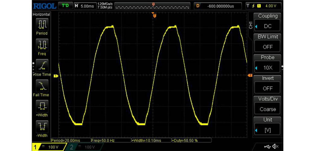 SCR power regulator waveform of phase control tested when connecting an incandescent lamp-1