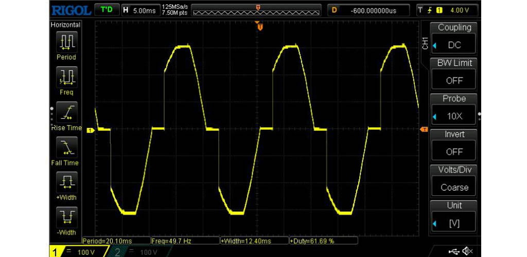 SCR power regulator waveform of phase control tested when connecting an incandescent lamp-2