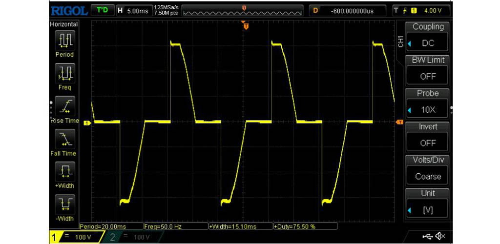 SCR power regulator waveform of phase control tested when connecting an incandescent lamp-3
