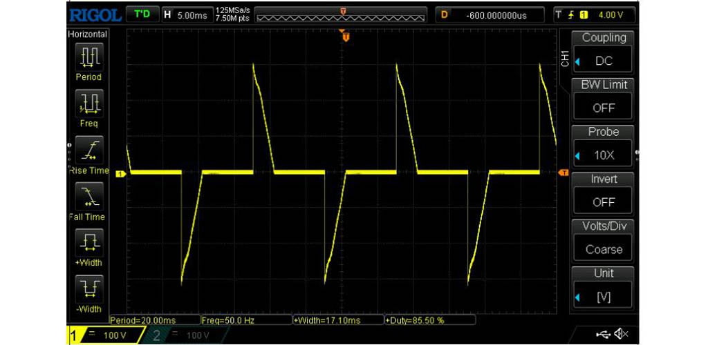 SCR power regulator waveform of phase control tested when connecting an incandescent lamp-4