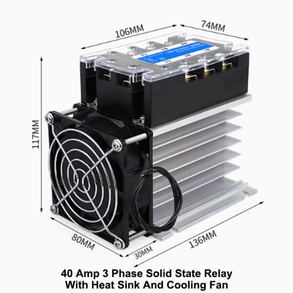 40 Amp 3 Phase Solid State Relay With Heat Sink And Cooling Fan