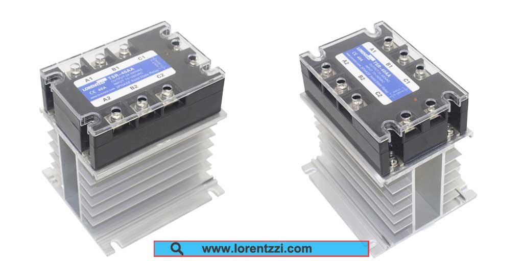 Lorentzzi three phase solid state relay mounted on the heat radiator