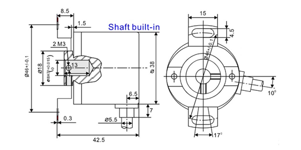 38mm blind hollow shaft encoder drawing
