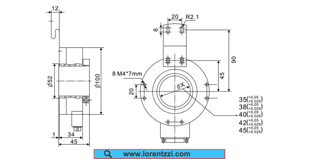600 PPR Encoder, Hollow Shaft Large Bore Encoder Product Dimension