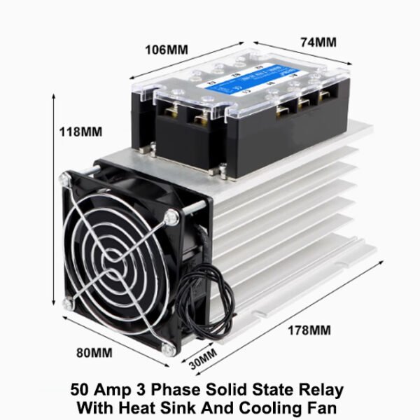 50 Amp 3 Phase Solid State Relay With Heat Sink And Cooling Fan