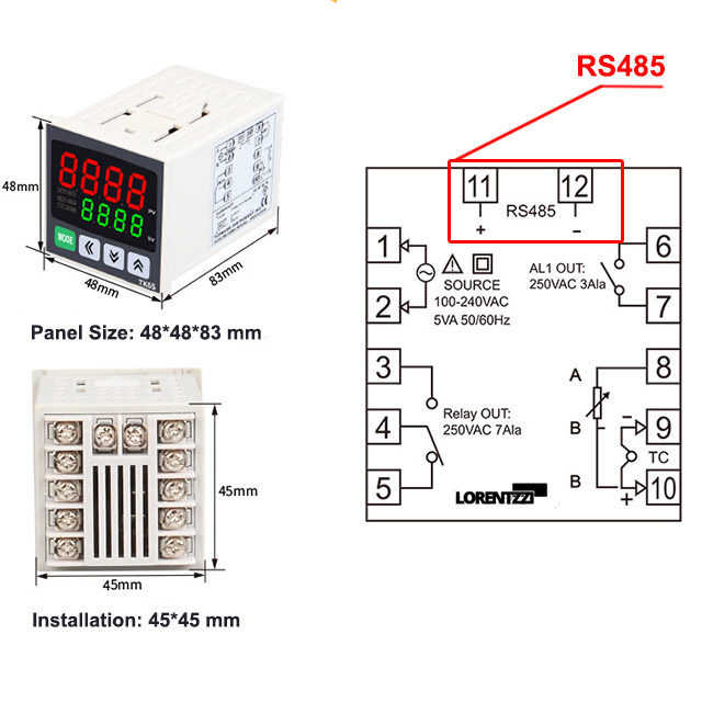 1/16 DIN temperature controller with RS485