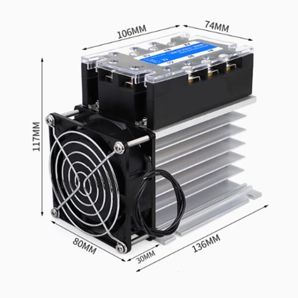 3 Phase Solid State Relay 40 Amp, AC Control AC Type With Heatsink And Cooling Fan