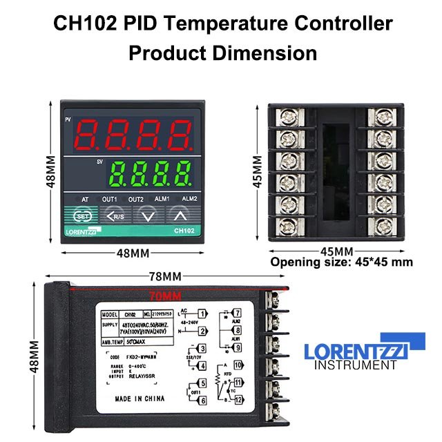 CH102 PID temperature controller product dimension