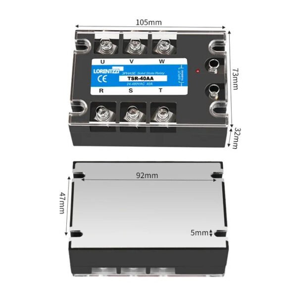 Three Phase Solid State Relay 40 Amp Front and Back View
