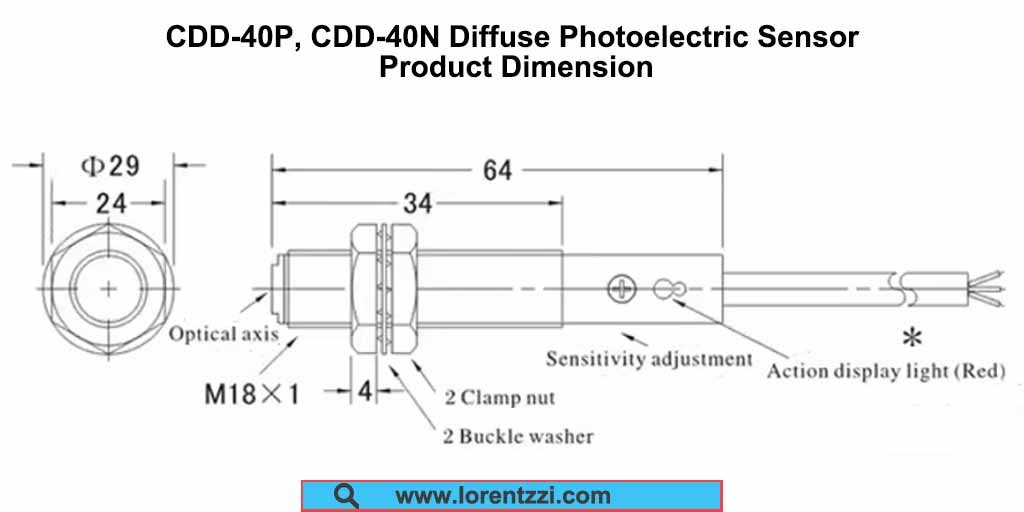 CDD-40P, CDD-40N 10-40Mm Detection Distance Diffuse Photoelectric Sensor Dimension