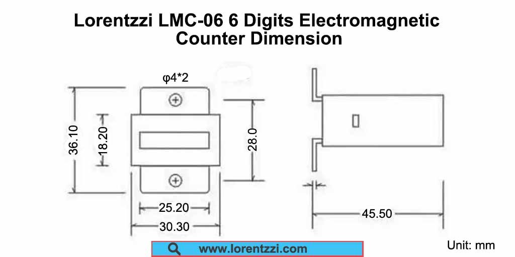 Lorentzzi LMC-06 6 Digits Electromagnetic Counter Dimension