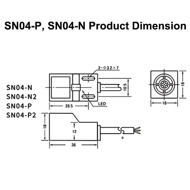 SN04-P Capteur de proximité inductif Dimensions