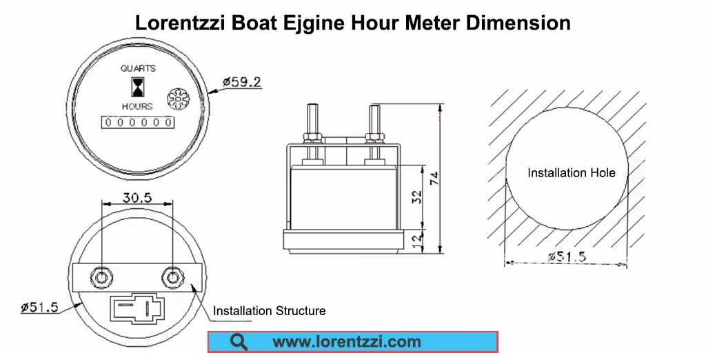 Lorentzzi boat engine hour meter dimension
