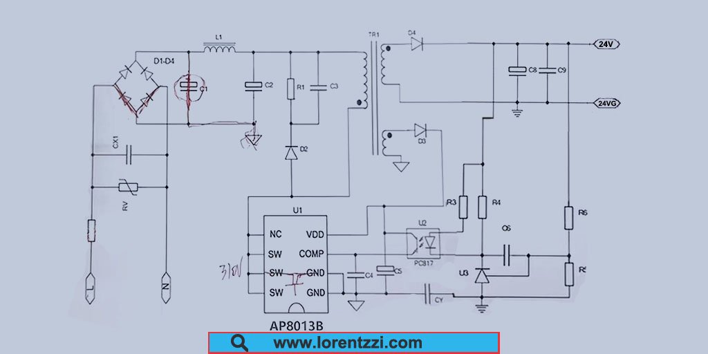 AC220V input DC24V output switched-mode power supply circuit diagram