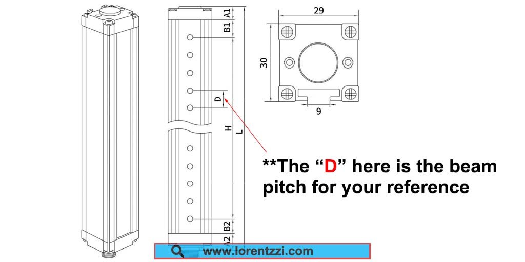 Safety light curtain beam pitch explanation